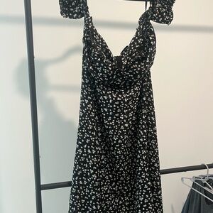 SHEIN Black Strapless Dress with White Floral Pattern